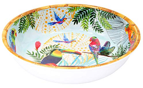 Les Jardins de la Comtesse – Plato hondo grande de melamina pura, plato de sopa o pasta, ensaladera – Multicolor – Toucanes de Rio – Colección MelARTmine – Ø 23 cm