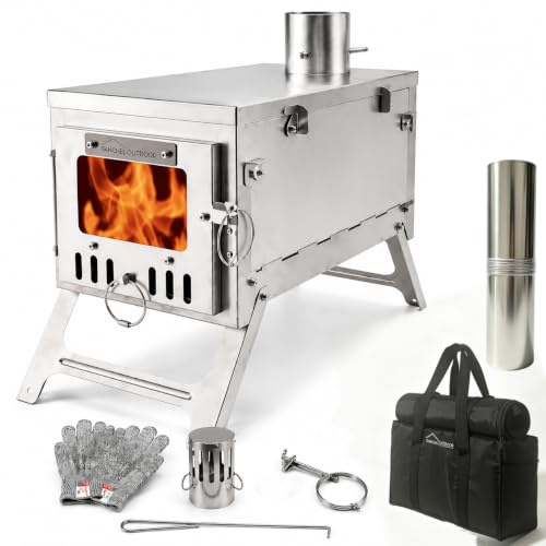 DANCHEL OUTDOOR T6 Ultralight Titanium Wood Stove for Camping Backpacking, 4.4lbs Folding Hot Tent Stove with 7.2ft Chimney Pipe, Easy Setup for Solo Survival, Cooking | 4.4lbs, Fast Folding,1 Person Hot Tent Camping, Cooking, Winter Survival, Backpacking, Volume:15L,Lightweight