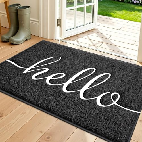 BeneathYourFeet Door Mat (30x17.5,Black), Welcome Mat Low Profile Front Doormat Floor Mat Non Slip Rugs for Entryway, Patio, High Traffic Areas