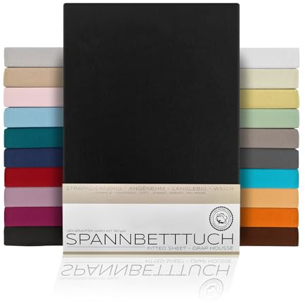 Beautex Spannbettlaken Jersey Baumwolle Standard 180x200x30 cm Schwarz | atmungsaktiv, hautfreundlich, rundum elastisch, perfekte Passform, formstabil, 160 g/m², pflegeleicht, viele Farben