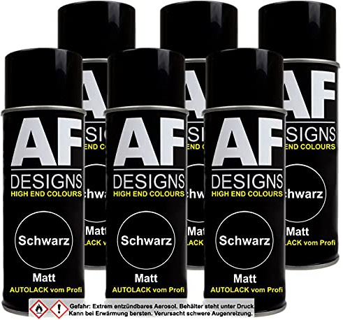 Alex Flittner Designs Schwarz matt Spraydose Lackspray Autolack, 6x Spray