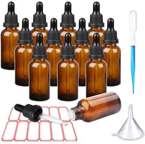 TUAKIMCE 12 Stück 30ml Pipettenflasche, Tropfflasche Braunglasflaschen Mit Glaspipette, Für Ätherische Öle, Parfüm, Aromatherapie-Düfte, Flüssigfarbstoffe