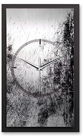 Kreative Feder 3D Designer-Wanduhr Scratched Metal in modernem Metallic-Look 50x30cm rechteckig analog lautlos ohne Ticken (Scratched Metal, leises Quarzuhrwerk)