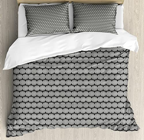 Ambesonne Abstract Duvet Cover Sets, Ogee Pattern Circular Motifs Calm Tones Duo-Tone Illustration, Bedding Set with 2 Duvet Covers & 2 Pillowcases, 2 Pack Twin Size, Olive Green Off White