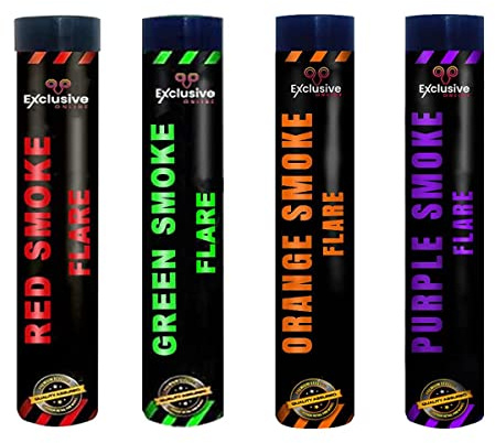 EXCLUSIVE ONLINE Ring Pull Smoke Grenades/Flares Pack of 4 Colors for Paintball Weddings Photoshoots Football Celebrations & Special Effects (Red, Green, Orange and Purple)