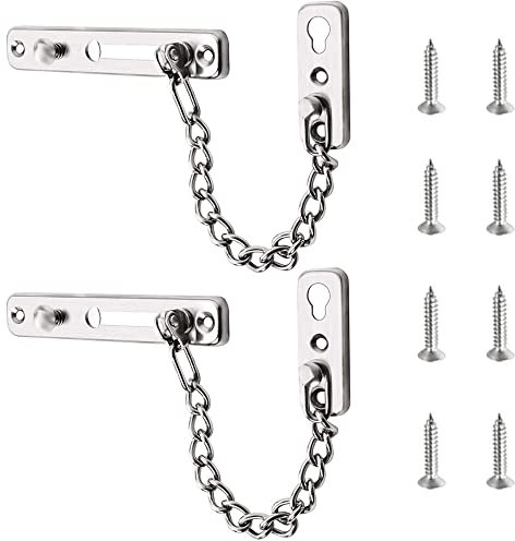 Bbaoo Türschloss Kette, 2 Stücke Sicherheitskette für Türen, Tür Kettenschloss, Türkette Haustür, Türkette Wohnungstür, für Wohnungseingangstüren Im Innenbereich, Silber