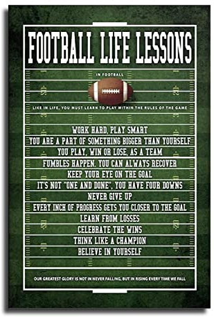 Football Life Lessons Schild Sport Zitat Wandkunst NFL Football Poster American Football Spieler Teen Kinderzimmer Dekor Leinwand Jungen Ball Leben Büro Wohnzimmer Schlafzimmer Leinwand Wanddekoration