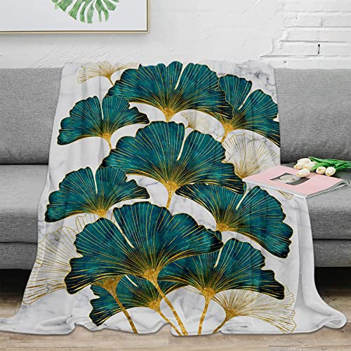 Boceoey Kuscheldecke 150x200 cm Flauschige Wohndecke als Sofa überwurfdecke Tagesdecke, Decken für Sofa Couch Bett, Weiche Warme Fleecedecke für Camping Outdoor Ginkgo Blätter