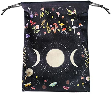 Borsa per carte dei tarocchi, borsa dei tarocchi con motivo lunare e sacchetto per dadi con coulisse, borsa dei tarocchi in flanella custodia per accessori per tarocchi mazzi oracolo, gemme per rune