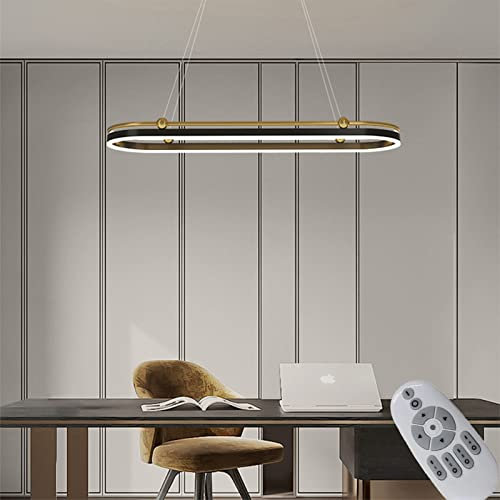 LED Dimmbar Pendelleuchte Hängeleuchten mit Fernbedienung 3 Lichtfarbe, Höhenverstellbar, Memoryfuktion Deckenleuchte, Ringe Deckenleuchte Esszimmerlampe Küchenlampe Bürolampe (Schwarz, 150cm-124W)