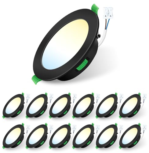 ALUSSO 12 Stück Einbaustrahler Led,7W 550 Lumen Led Einbaustrahler 230V Dimmbar,Deckenspots 3CCT 3000K 4000K 6500K Einstellbar Einbauleuchten,IP44 Deckenstrahler für Badezimmer,Küche,Schwarz