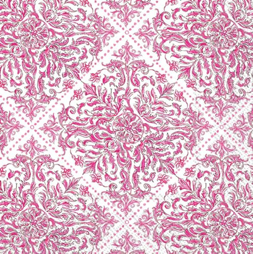 IHR Ideal Home Range Cocktail Napkins Rosanne Beck Disposable 3-Ply Paper Party Napkin Pack, 5 x 5, Pink Topiary Pattern, 20-Count