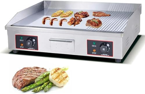 Piastra per Barbecue Elettrica Griglia Elettrica Professionale in Ghisa 730x400 mm Bistecchiera Elettrica 50℃ a 300℃ Griglia Professionale con Temperatura Regolabile per Casa Ristorante-1pc
