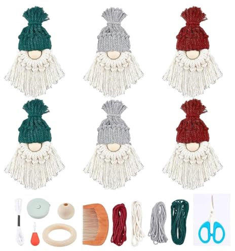 arlote DIY-Makramee-Weihnachtsschmuck, 6Er-Set, DIY-Makramee-Weihnachtsmakramee für Weihnachtsdekoration, Handgefertigtes Makramee-Set