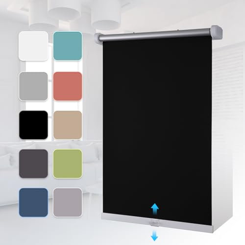 Grandekor Rollos ohne Bohren Schnurlos 90x150cm(BxH) Schwarz Verdunklungsrollo Thermorollo Rollo Klemmfix Springrollo Fenster Rollos für innen Hitzeschutz Sichtschutz Verdunkelung