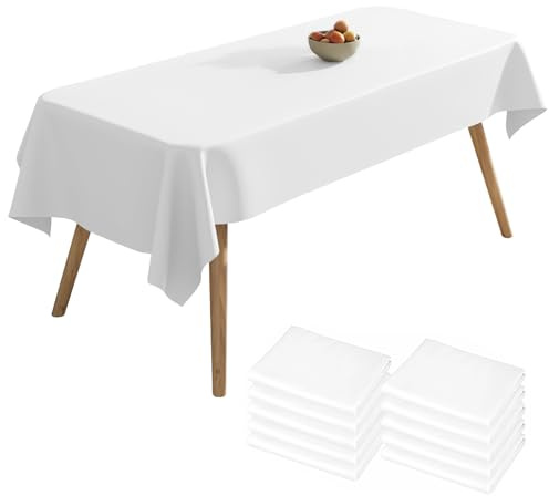 10pk Disposable Table Covers, 137 X 274cm Plastic, Waterproof White Tablecloths for Parties Weddings Picnics