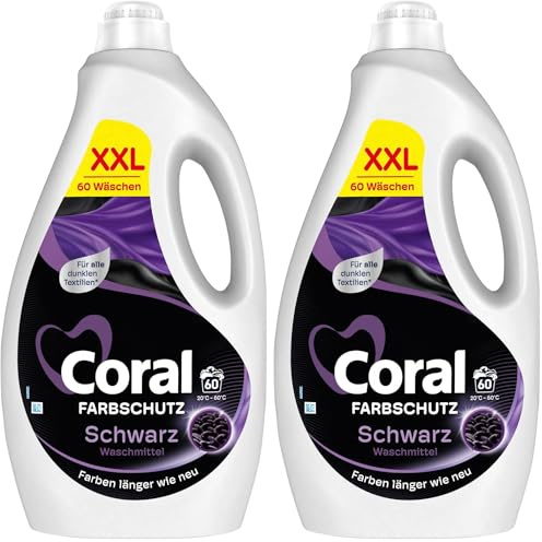 Coral Colorwaschmittel Black Velvet Flüssigwaschmittel für länger intensives Schwarz mit Farbpflege-Kraft natürlicher Herkunft 60 WL (Packung mit 2)