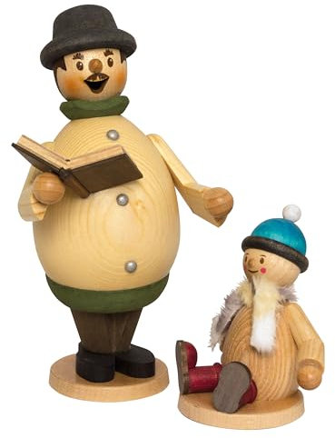 Drechslerei Kuhnert - Rauchmann/Räucherfigur aus Holz - Max als Vorleser mit Mäxchen - 16 cm Höhe - Made in Germany