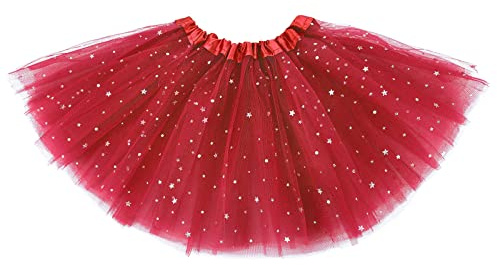 Tutu Skirt Girls 3 Layers Sparkle Tulle Skirt Ballet Dance Dress Princess Skirt for Toddler Girls Red