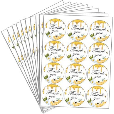LOVIVER 10Pcs Honey Bee Thank You Stickers Bridal Shower Stickers Envelope Seal Stickers Round Paper Tags for Jars Bottle Card Making