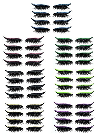Wimpernaufkleber mit Wimpern, 4 Paar Wiederverwendbare Wimpernaufkleber, Falsche Wimpern Sind Wasserdicht, Leicht zu Tragen, Künstliche Wimpern, Wiederverwendbar und (7-Farben-Set)