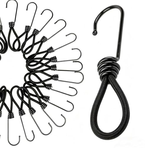 Serenelight 12 Stück Spanngummi mit Haken,Expander mit Haken,Gummispanner mit Haken, Multifunktional Hochbelastbare Planenspanner, für Stationäre Transportanhänger Banner Plakate Zelte (Schwarz 15cm)