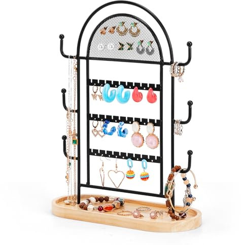 Fenghome Schmuckständer, Schmuckaufbewahrung Mehrschichtige Schmuckhalter Ohrring Aufbewahrung Ohrringständer Kettenhalter Ringständer für Ringe Ohrringe Armbänder Uhren und Accessoires (Schwarz)
