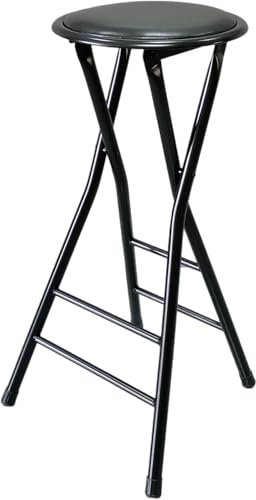 Klapphocker ohne Rücken, 24/28 Zoll, tragbarer klappbarer Barhocker für Küche, Empfangsraum, gepolstert, rund, hoch mit 120 kg Tragkraft, Schwarz,Schwarz,60cm/24in