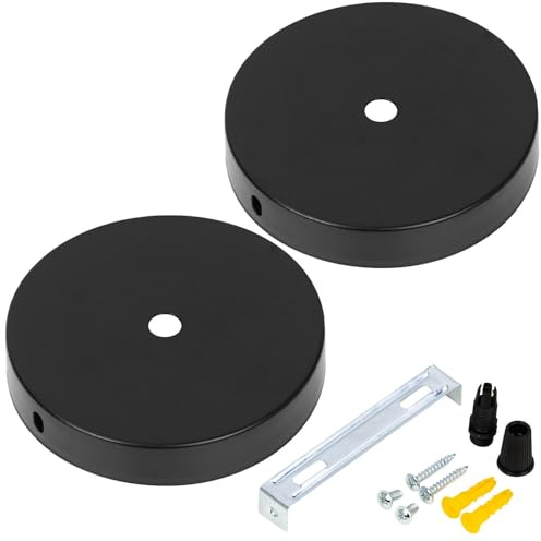 UVKDEENK 2 Packs Canopy Kit, Chandelier Ceiling Fixture Cover Plate, Light Kit With All Mounting Hardware for Pendant Lighting Fixtures (Black, 10cm)