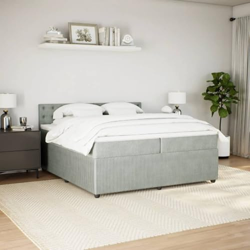 IKAYAA Boxspringbett 200 x 200 mit matratze und Topper Bett 200 x 200 mit matratze und lattenrost Polsterbett Doppelbett Schlafzimmer-Hellgrau-200 x 200 cm