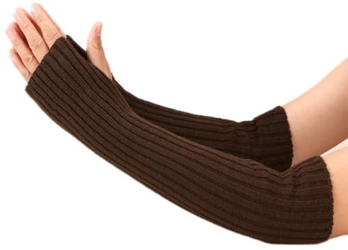 CABODYALS 2 Paire de Chauffe Bras en Tricot Marron Longs Gants sans Doigts Tricotés Hiver Doux Trou pour Le Pouce Gants Poignet Mitaines Manches Crochet Couverture de Main pour Femmes Dactylograph
