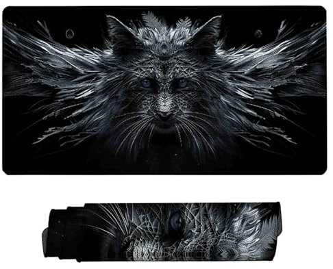 Mousepad Mauspad Gaming XXL, Schwarz Mauspad Groß Vernähte Kanten, WassXerdicht Anti-Rutsch Schreibtisch Unterlage Verbessert Präzision und Geschwindigkei für Office, Gaming R-Z