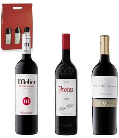 ENOVINOS Cesta Gourmet Regalo Navidad Empresas, Familia y Amigos - Caja Vinos Seleccionados: Melior Matarromera, Protos y Carmelo 9 Meses