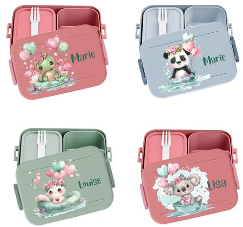 wolga-kreativ personalisierte Mepal Brotdose Baby Schildkröte Motiv - Lunchbox Kinder, Jausenbox Kindergarten, Vesperdose Schule mit Fächern, Pausenbox Geschenk Einschulung