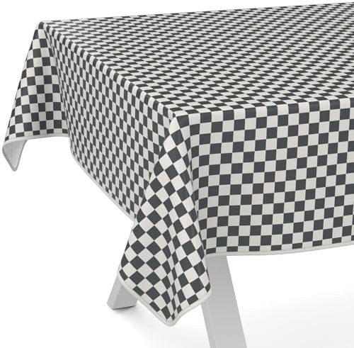 Wachstuchtischdecke Wachstischdecke Wachstuch Tischdecke abwaschbar Gartentischdecke Wasserabweisend 120x140cm mit Saum (Eingefasst) Klassik Karo Grau