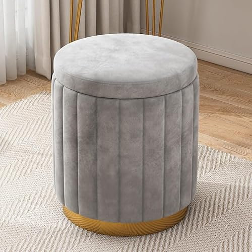 Runder Ottoman-Fußhocker mit Metallbeinen, Gelb/Grau, ideal für Schlafzimmer und Wohnzimmer, stilvolle und praktische Aufbewahrungslösung