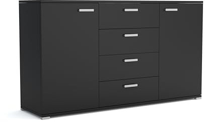 Brent - Kommode mit 4 Schubladen und 2 Turen 150 cm Breit Brixton, Sideboard für Wohnzimmer oder Schlafzimmer, Komodenschrank, Kommode Schwarz