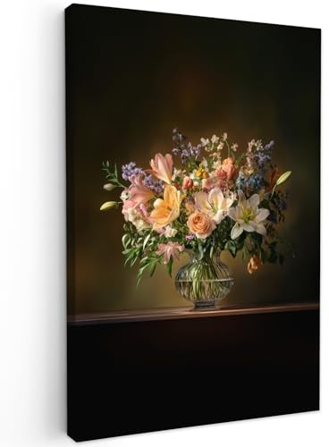 MuchoWow© Leinwand Bilder 40x60 cm Wanddeko Wohnzimmer Aesthetic Room Decor Deko Zimmer Wandbilder Modern Bild auf Leinwand Gläser - Blumen - Blumenstrauß - Farben