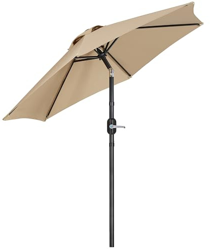 Yaheetech Sombrilla para Jardín 226cm Inclinable 6 Varillas Beige | Protección UV, Manivela Aluminio,Ventilación,Estructura Metal Reforzada,Fácil de Montar,para Exterior/Terraza/Patio/Piscina