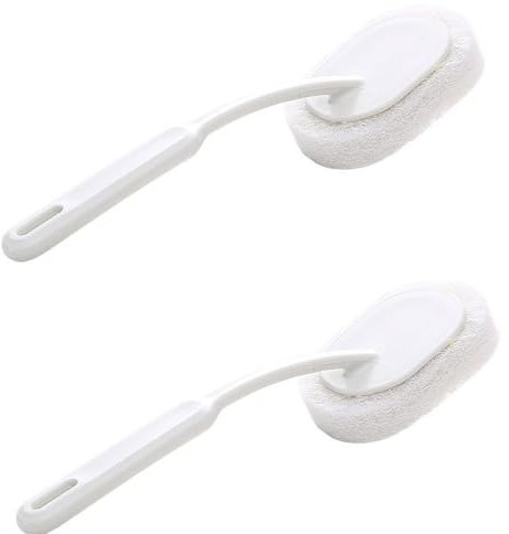 2 esponjas limpiadoras de baño con mango, cepillo de ducha de limpieza larga (blanco-2 piezas)