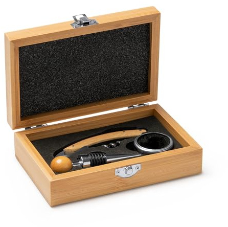 GRAVURE CONCEPT Personalisierbares Sommelier-Set – Bambusbox mit 3 Edelstahl-Accessoires (TINTOS)