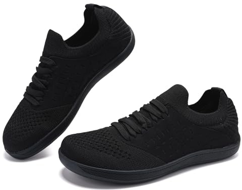 Womens Barefoot Shoes Wide Toe Box Trail Running Memory Foam Comfortable Trainers Lace-up Breathable Lightweight Walking Sneakers Black UK 6.5