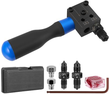 Brake Pipe Flaring Tool Kit with 3/16 SAE & 1/4 SAE, Universal Double Brake Flaring Tool Set, 45 Degree Flare for Professional Flaring Brake Lines, Hand-Held & Ideal for Vehicle Brake Systems