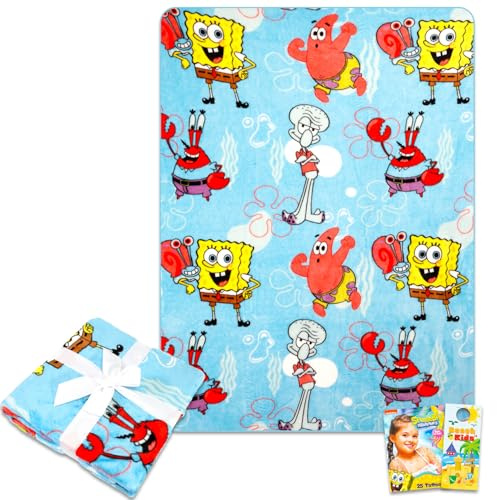 Spongebob Fleece Blanket Set - Bundle with Soft Blanket Plus Stickers, More for Kids, Adults, Children | Cozy Spongebob Squarepants Fleece Throw 50 x 70”