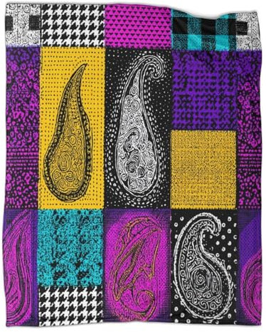 Stile boho Coperta Per Adolescente Patchwork retrò con motivo paisley Stampata Soffice Lenzuola in Peluche,morbida E Confortevole,adatta Per Divano Letto 70x80inch(180x200cm)