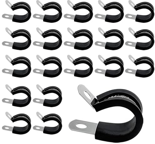KLINNA Lot de 20 pinces en P de 16 mm avec insert en caoutchouc, colliers de serrage robustes en acier inoxydable - Colliers de serrage polyvalents comme colliers de serrage pour câbles et tuyaux