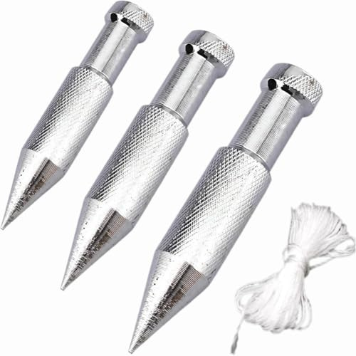 Harewtwy Plomada de Acero de Alta Precisión con Cuerda, Herramienta de Medición Vertical para Construcción, 3 Unidades