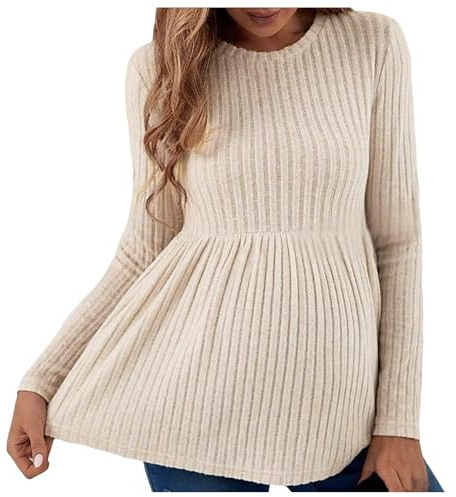 Umstandspullover Damen Langarm Warm Schwanger Oberteile Lässig Einfarbig Schwangerschaft Pullover Elegant Gestrickt Tuniken Langarmshirt Bequem Umstandstop Sweatshirt für Mama Winter
