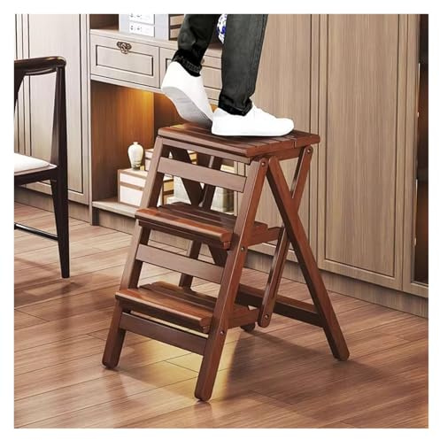 LISHEUK 3Step Folding Stool Wooden Portable Ladder NonSlip Kitchen Chair Versatile Step Stool for Countertops High Chair and Storage Solutions