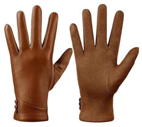 XUWEWI Läderhandskar för damer läderhandskar för kvinnor mjuk varm vinter, Khaki, en storlek
